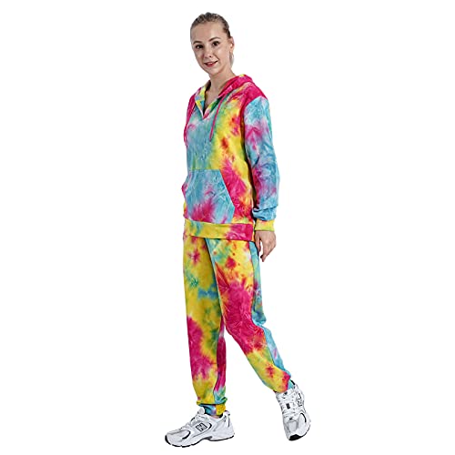Gary Com 2 Piece Outfits Women's Tracksuit Sets Tie Dye Sweatsuit Long Sleeve Hoodie And Sweat Pants Jogging Sport Yoga Workout Suit,Td003/L #TOP2