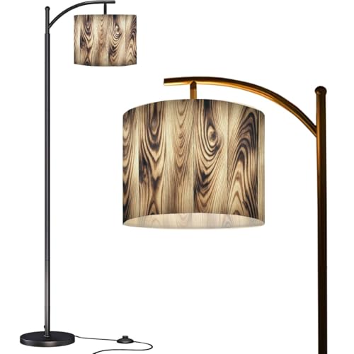 BVCAHSAW Arc Floor Lamp Wooden Planks Rich Grain Patterns Natural