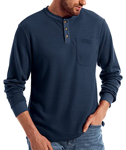 Men's Henley Shirts Short Sleeve Button Waffle Shirts with Pocket3