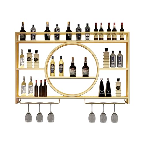 Casier à vin mural en fer noir avec porte-verres pour meuble de bar flottant