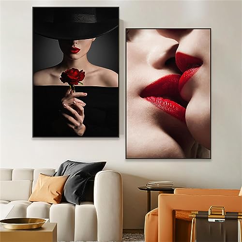 Toile Lèvres Rouges tableau moderne abstrait femme pour créer un salon design chic et chaleureux