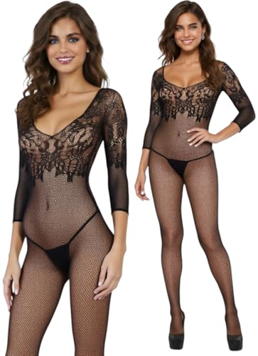 Image of ToBeInStyle Women's Long Sleeve Bodystocking Bodysuit Lingerie Regular & Plus Sizes