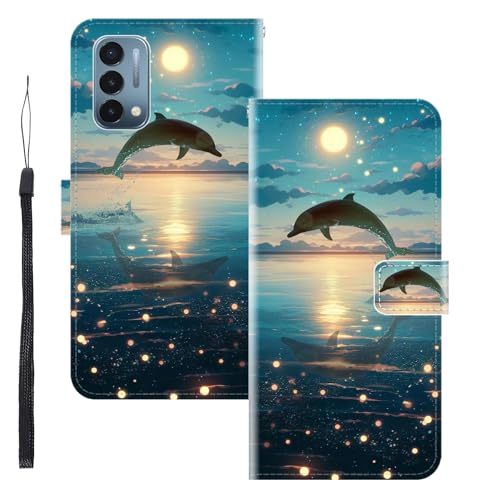 WUACYEAMING for OnePlus Nord N200 5G Case Wallet,Flip Phone Case Wallet Cover Animal Pattern Cute Design with Card Slot Holder Kickstand Magnetic Closure Leather dolphin