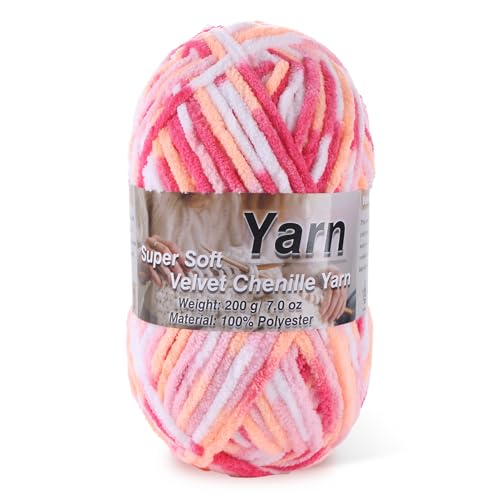 Image of Chunky Chenille Yarn for Baby Blanket Yarn for Crocheting - 7.05oz Super Soft Chenille Plush Yarn - Bulk Thick Yarns Used for Making Scarves, Blankets, Stuffed Animals, DIY Craft (Colorful- G)
