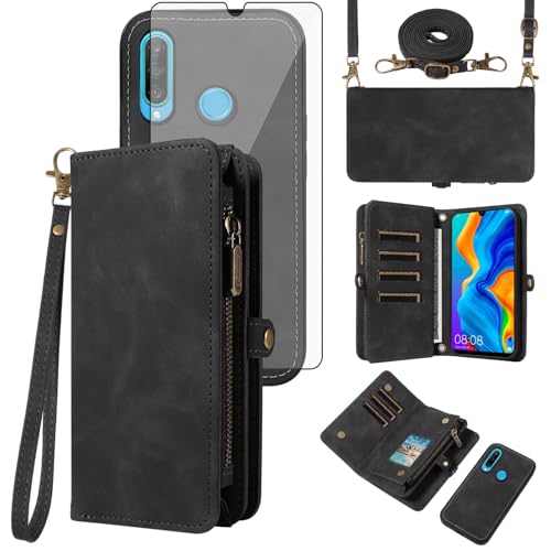 Étui Huawei P30 Lite contre les rayures avec porte-cartes et pochette zippée détachable