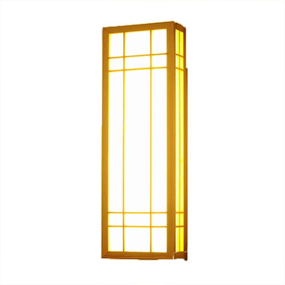 FEITENGDA Japanese Rectangular Wooden Wall Sconce Modern Minimalist Log Frame Wall Lamp with Acrylic Lampshade Interior Decor Wall Mount Light for Living Room Bedroom Hallway(60cm/23.62in)