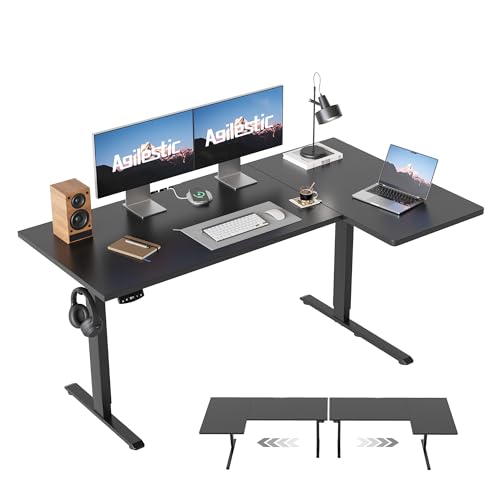 Image of Agilestic 55 Inch Reversible L Shaped Standing Desk, Electric Height Adjustable Desk with Memory Preset, Sit Stand Up Computer Workstation for Home Office, Splice Board, Black