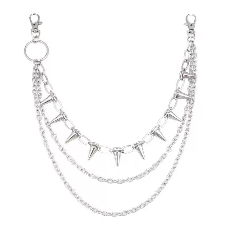 Triple Layer Punk Chain for Pants, Metal Spike Studded Wallet Chain with Clips, Gothic Style Hip Hop Chain for Men Women