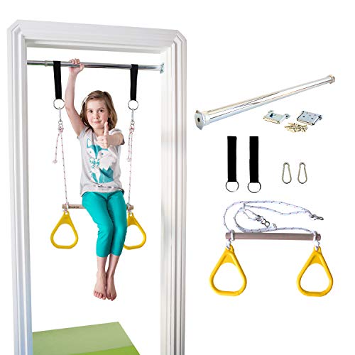 DreamGYM Doorway Swing for Kids - Trapeze Bar and Rings Combo - Yellow