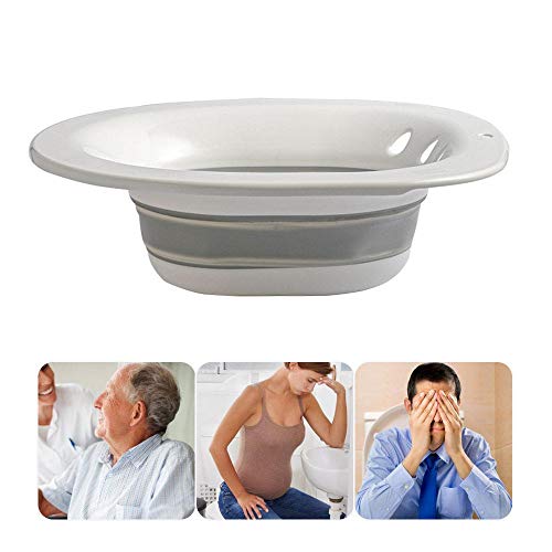 Hamkaw Sitz Bath for Toilet Seat, Foldable Sitz Bath Tub Basin for Hemorrhoids Postoperative Perineal Soaking Bath Pregnant Women Elderly Patients On The Toilet White Grey