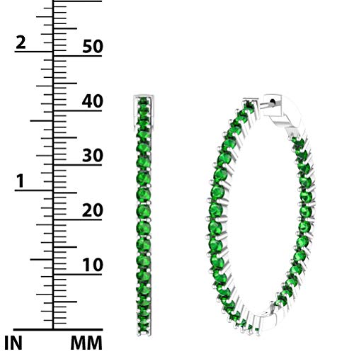 Belinda Jewelz Large Hoop Earrings For Women Emerald Birthstone Tennis Eternity Earring 925 Sterling Silver 3 Mm Shiny Round Cut Sparkly Gemstone Fine Jewellery Accessory Push Back Topaz For Valentine’s Day And Wedding Gifts 5.1 Carat Green Stone #TOP3
