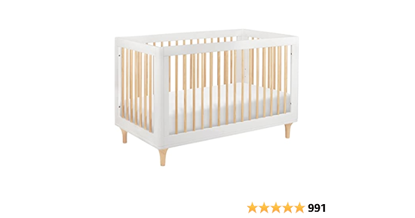 Babyletto Lolly 3-in-1 Convertible Crib with Toddler Bed Conversion Kit in White and Natural, Greenguard Gold Certified