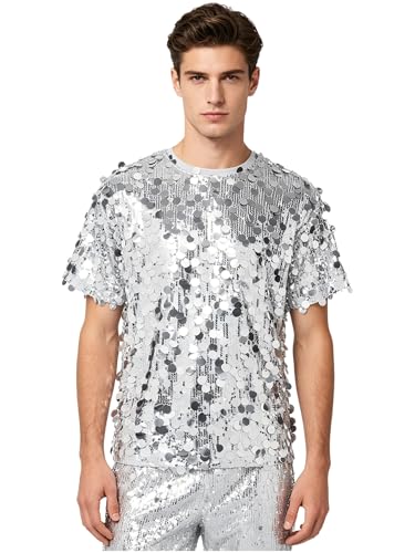 Top Paillettes pour Hommes Hansber Chemise Scintillante et T-Shirt Brillant Style Hip-Hop Noir