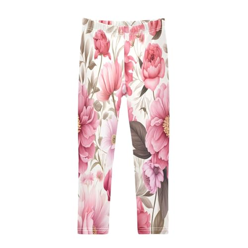 Toddler Girls Leggings Printed Yoga Pants Leggings Brown Leaves Pink Flower for Kids