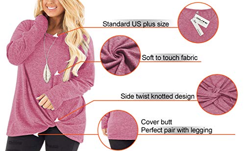 Image of DOLNINE Womens Plus Size Knotted Tops Long Sleeve Tee Shirts Loose Casual Blouse