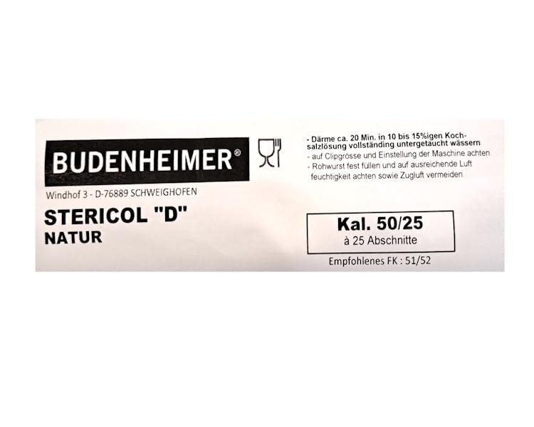Budenheimer Stericol D Kunstdarm Natur, 50mm Durchmesser, 25cm Länge, 25 Stück, für Rohwurst und Dauerwurst, Räucherbar, Kollagen Wursthülle – Bild 4