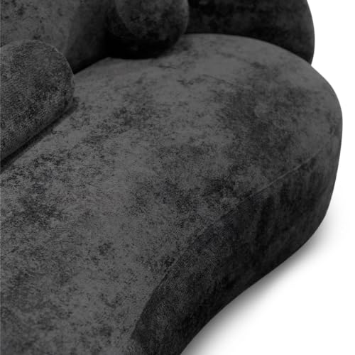 Image of Furniture of America Sylin Modern Chenille Sofa with Pillows, Curved Arms and High Density Foam, Wooden Comfortable Couch for Living Room, Office, Black