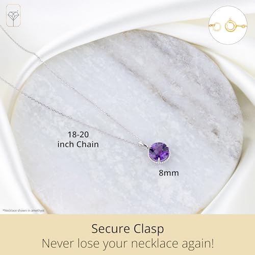 MAX + STONE 14k Yellow Gold Roped Halo Gemstone Round Pendant Necklace for Women 8mm Solitaire Birthstone with 18 Inch Cable Chain3