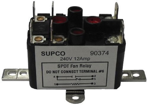 Supco 90374 General Purpose Fan Relay, 12 A Load Current, 240 V Coil Voltage, Single Pole Double Throw Contacts #1