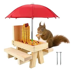 A/R Eekhoorn Picnic Feeder Tafel Eekhoorn Feeder Met Paraplu en Maïskolf Houder | Leuke Chipmunk Table Feeder voor Uw Familielid