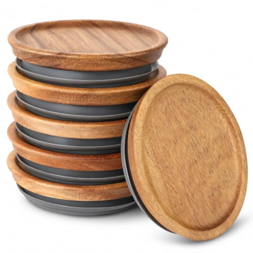 6 Pack Wide Mouth Lids for Mason Jars, Reusable Wooden Storage Lids with Silicone Seal for Wide Mouth Jars