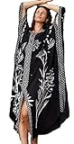 Orshoy Damen Baumwolle Kaftan Langes Kleid Maxi Strandkleid Bikini Coverups V Neck Lange Sommerkleider Oversize Vintage Strandtunika One Size Schwarz 01