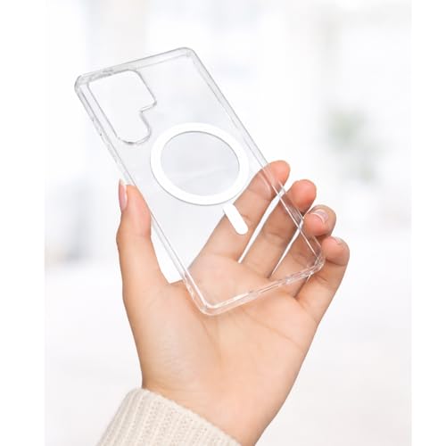 Image of amazon basics Slim PC Magnetic Case | Ultra Lightweight Paper Series Frosted Back Cover with Magnatic Ring Support & Camera Protection for Samsung Galaxy S25 Ultra 5G (Clear)