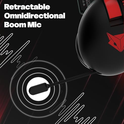 Image of EvoFox Hyperion Gaming Headphones with Mic - Black, 50mm Drivers, Immersive Surround Sound, Retractable Mic, Wired (3.5mm + Type-C), Inline Controls, Durable Build with Over Ear Swappable Ear Pads