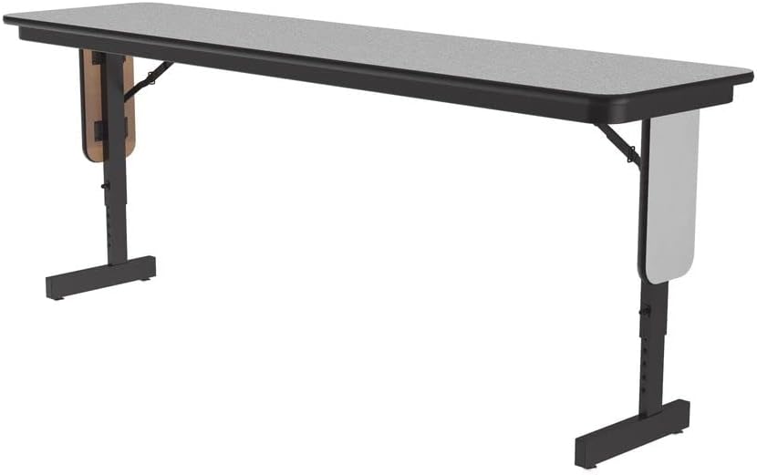 Correll 18"x96" Folding Seminar Training or Classroom Table, Height Adjustable (22"-30") Gray Granite Thermal Laminate, Black Steel Frame, Made in The USA, Seats 4
