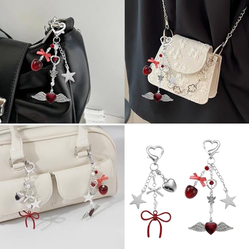[Mllepjdh] Heart Keychain Star Bowknot Charm Multifunctional Decorative Fashion Pendant Gift Trendy Accessories for Teens and Young Adult Women, Oh!