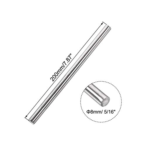 Image of uxcell 8mm x 200mm 304 Stainless Steel Solid Round Rod for DIY Craft - 2pcs