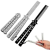 Dalettu 2 Stück Schmetterlings Kamm, Faltbarer Taschenkamm, Praxis Trainings Kamm, Edelstahl Butterfly Kamm Frühlings Haar Kamm,für Haar Barberkamm Haarstyling Zubehör(Silber,Schwarz)