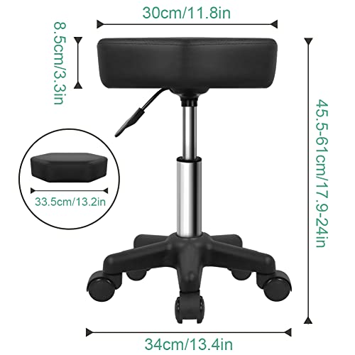 FURWOO Hexagon Rollhocker Höhenverstellbarer Hocker mit Rädern für Spa Salon Massage Schwarz