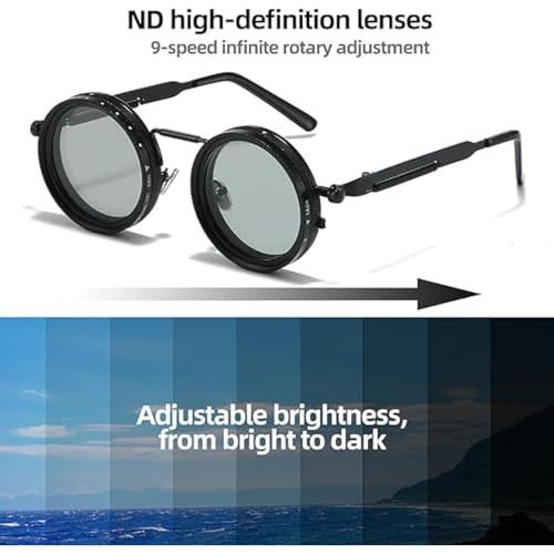 Adjustable Tint Sunglasses,1-9 Gears Steampunk Retro Metal Round Polarized Glasses with ND Filter Lenses for Men and Women3