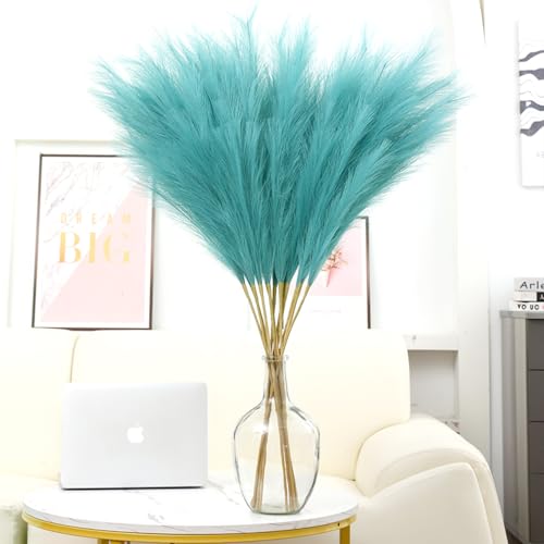 Image of 38 inch 10 Stems Faux Pampas Grass Decor Tall Pampas for Floor Vase（Lake Blue）
