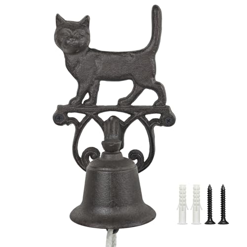 Earl Diamond Cast Iron Cat Shaped Bell Decorative Hanging Bell for Farmhouse Dinner Bell Outdoor Garden & Home - Clear Sound Antique Cast Iron Bell - Dark Brown