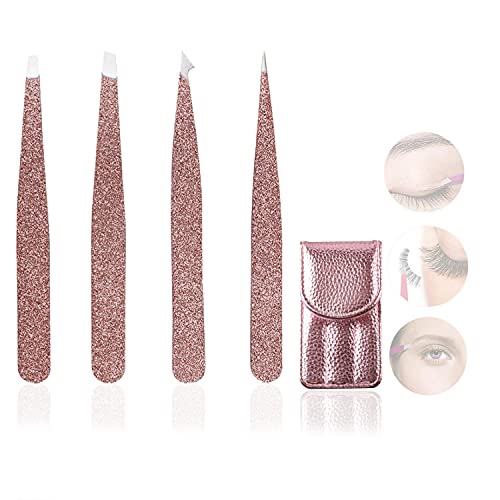 WUBAYI Juego de 4 pinzas profesionales de acero inoxidable para cejas, astillas y depilación encarnada, puntos negros, pestañas