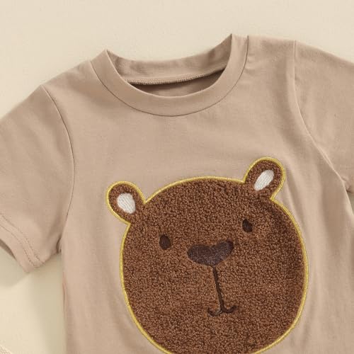 Baby Bear Outfit Toddler Boys Girls Embroidered Fuzzy Bear Shirt Tops Elastic Waist Jogger Short 2Pcs Summer Clothes4