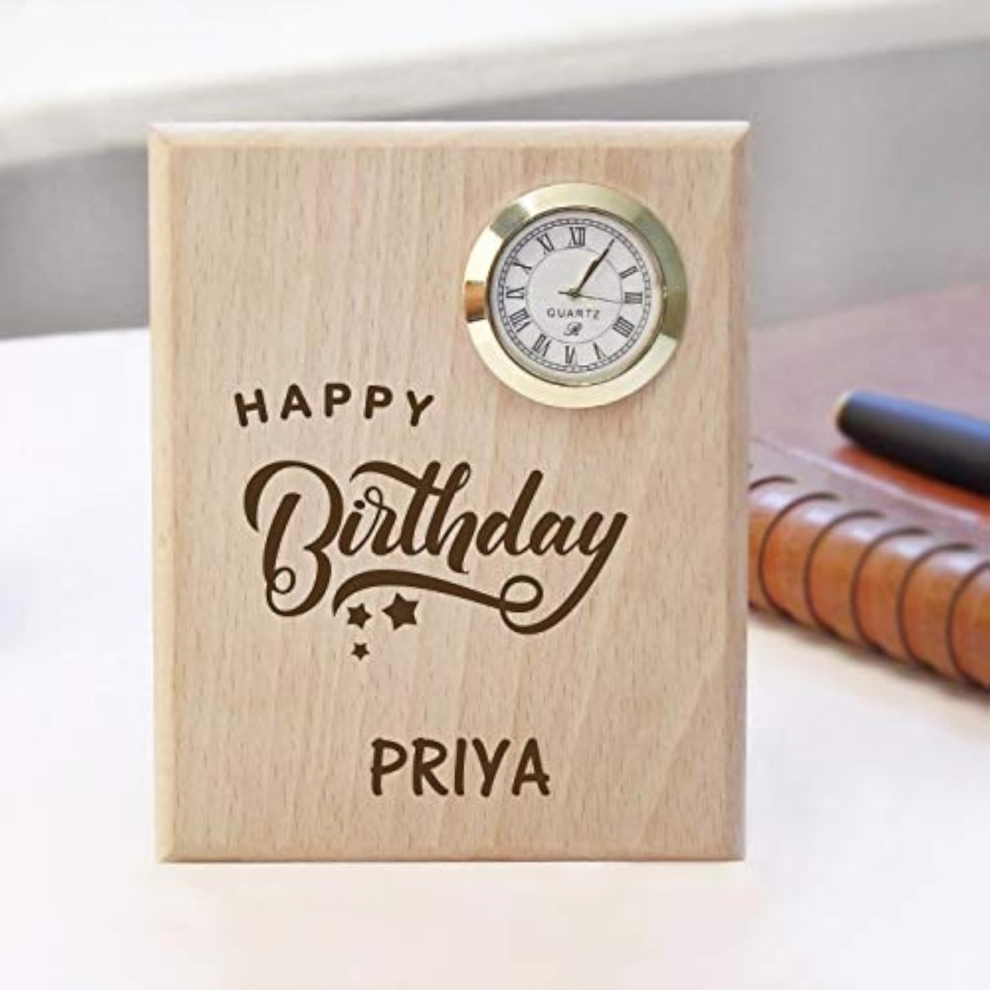 Personalized Wooden Table Clock with Name Gift