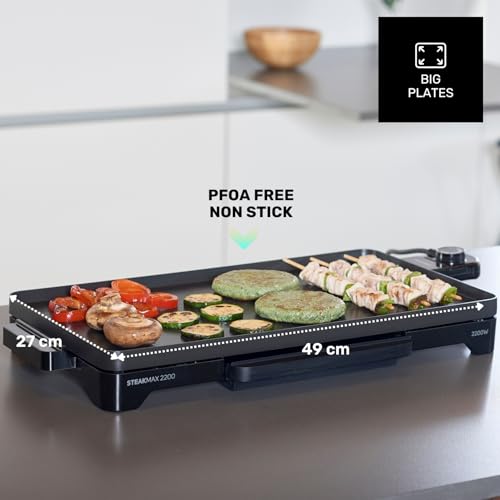 Miniatura 3 de Taurus Steakmax 2200 - Plancha De Asar Lisa. 2200 W. Superficie 49 X 27 Cm. Revestimiento Antiadherente. Fácil Limpieza. Control Temperatura. Bandeja Recoge-Grasas. Pies Antideslizantes. Negro
