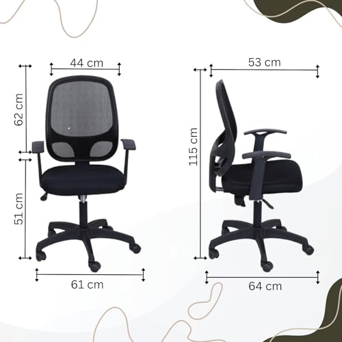 Image of Office Arm Chair with Frame, Mesh Back, Nylon Base, and Adjustable Handle, Cushion Fabric (802 Chair-Black)