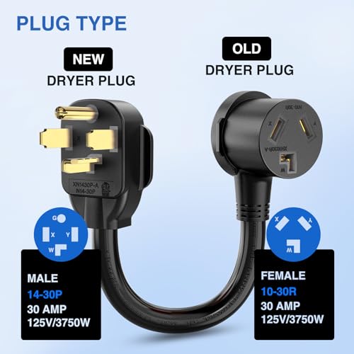 Image of Nilight EV Dryer Adapter Cord 30 Amp to 30Amp 4 Prong 125V /250V 7500 Watt Pure Copper Dryers New Outlet Old Plug Conversion Heavy Duty 10 Gauge Wires 14-30P 10-30R 30M /30F