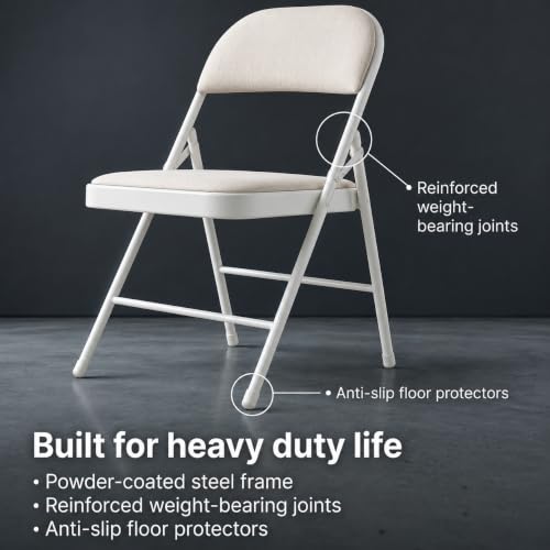 Image of Folding Chair - Padded Metal Chair with Padded Seat, Folding Steel Frame - Indoor Outdoor Guest Seat (White)
