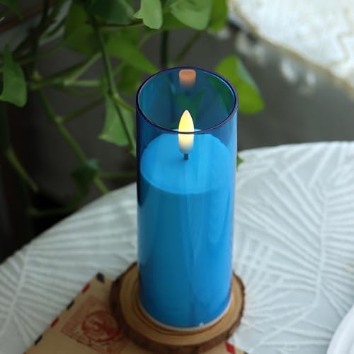 Image of CANDLE CHOICE Indoor Outdoor Flameless Candles with Timer Waterproof Realistic Flickering Battery Operated Pillar LED Lights with Acrylic Shell Wedding Party Christmas Decorations 6 Pack 2 inchx6 inch Blue