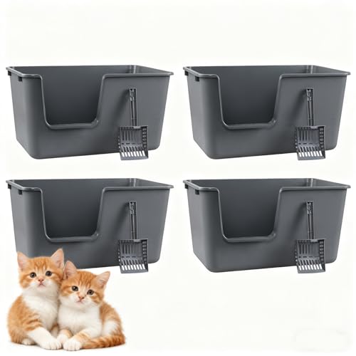 Set de 4 areneros abiertos grandes para gatos con pala miniatura 1