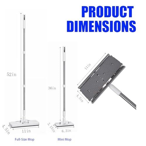 Image of Upgrade Push Clamp Mop Kit - 2-in-1 Full Size Lazy Sweeper Mop with Convenient Cloth Changing, Compatible with Swiffer Pads, Hardwood Tile Marble Floor Cleaning, 52in with 10 Reusable Cloths