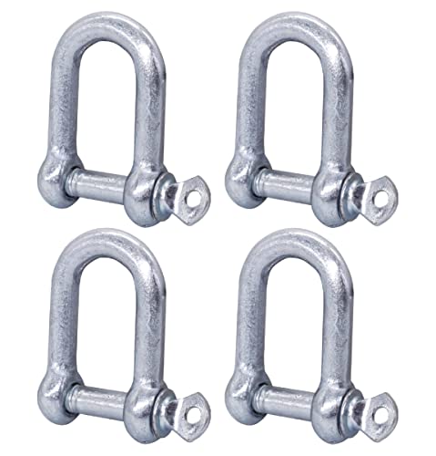 Paquete de 4 grilletes de acero galvanizado de 10 mm, clip de grillete con pin, cierre de grillete de anillo en D, aparejo resistente (4 piezas, 10 mm)