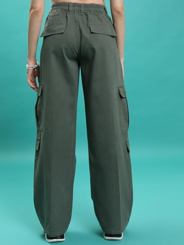 Image of Tokyo Talkies Pure Cotton Straight Wide Leg Cargo Pants |Relaxed Fit Utility Trousers