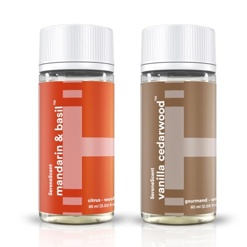 Homedics SereneScent Waterless Diffuser Oil Refill 3-Pack Mandarin Basil Miami Sunset Vanilla Cedarwood (60ml ea). Clean Safe Natural. Compatible with SereneScent Diffusers