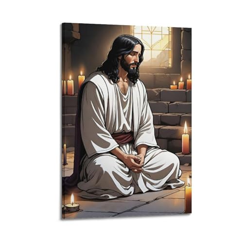 Poster chrétien Mains Priant Sauveur Jésus déco murale 30x45cm